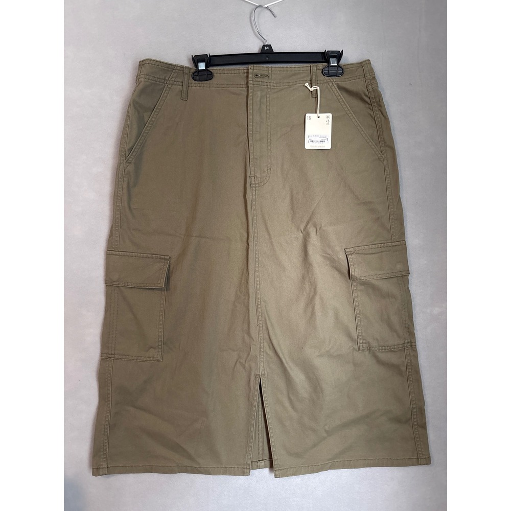 a.n.a High Rise Cargo Midi Skirt Dusky Green Utility Twill Size 16 NEW